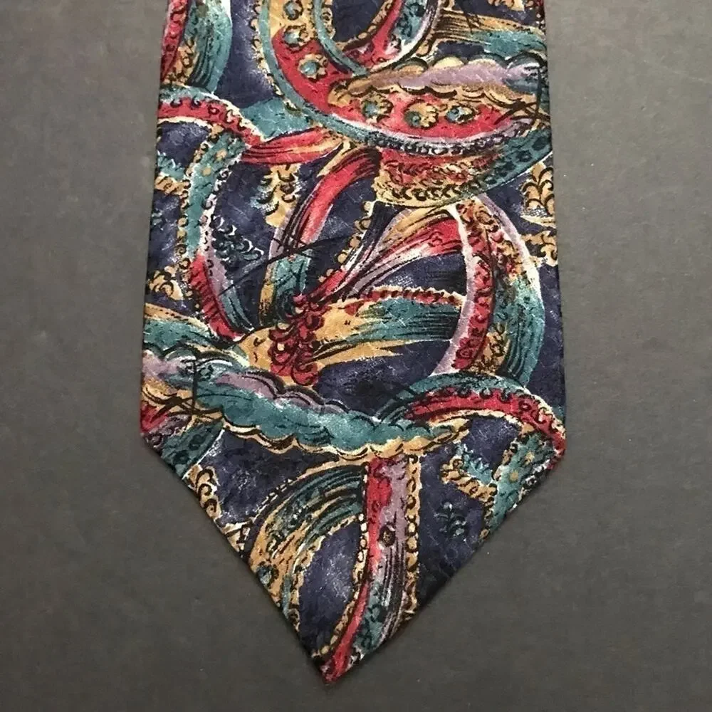 Vintage Christian Dior Monsieur 100% Silk Tie, Jewel Toned Abstract Pattern